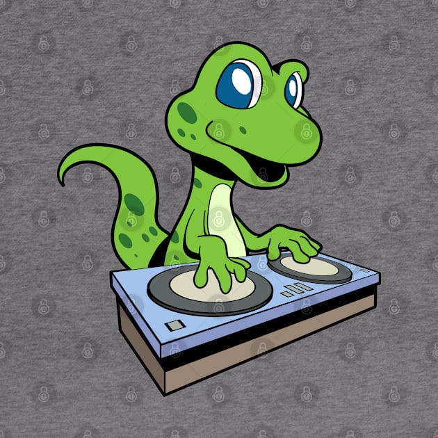 Cartoon Gecko DJ at Turntable by Modern Medieval Design